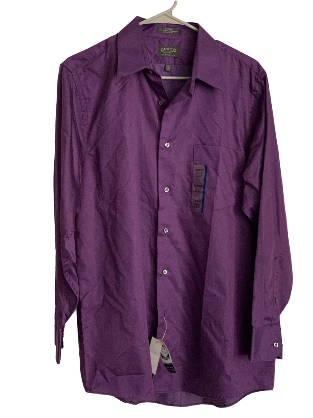HAGGAR Men’s Dark Purple Long Sleeve Cotton Sateen Blend Button Down Shirt